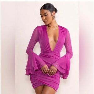 ClubL Leilani Ruched Deep Plunge chiffon mini Dress Size 4